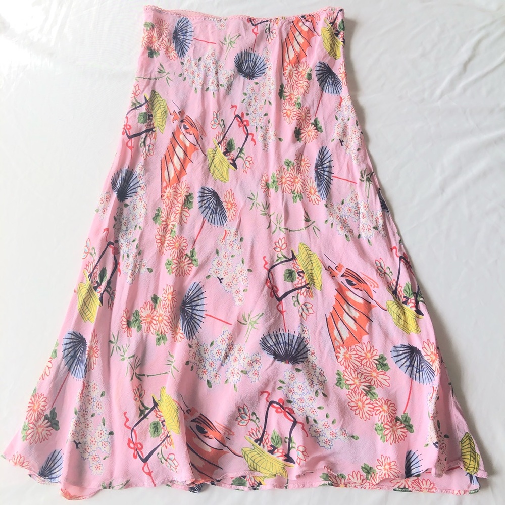 Vintage Pink High waist midi skirt with cute print